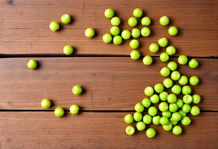 Healthy and Rustic Green Peas Scattered on a Wooden Table